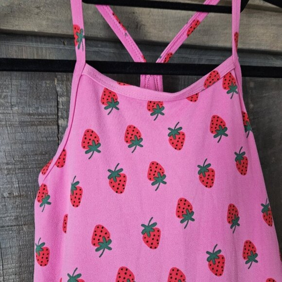 Hanna Andersson UV Tank Dress Girl's Size 8 Pink Strawberries Built In Shorts - Picture 3 of 5